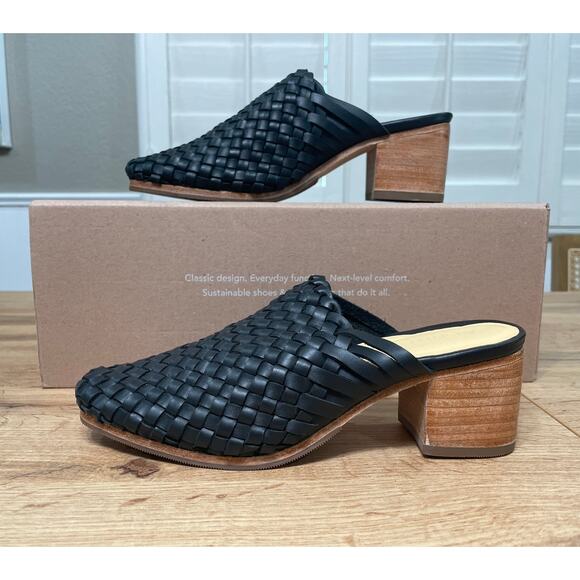 Nisolo Women's Go To Woven Heeled Slip-On Black Leather Size 6 NIB Comfy Mules - Picture 4 of 14